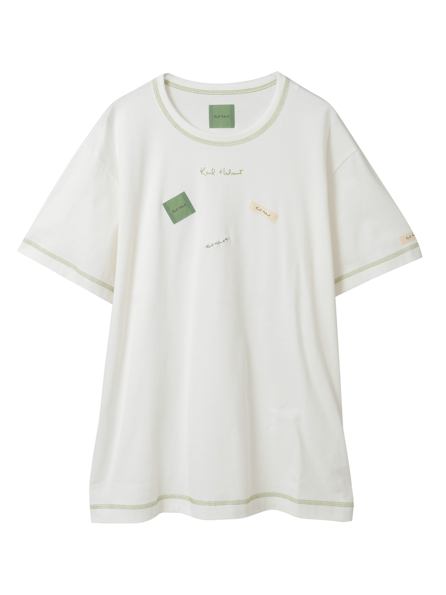 ロゴ＆ネームワッペンTシャツとボーダー長袖Tシャツのセット 詳細画像 オフ&times;ピンク・キナリ 24