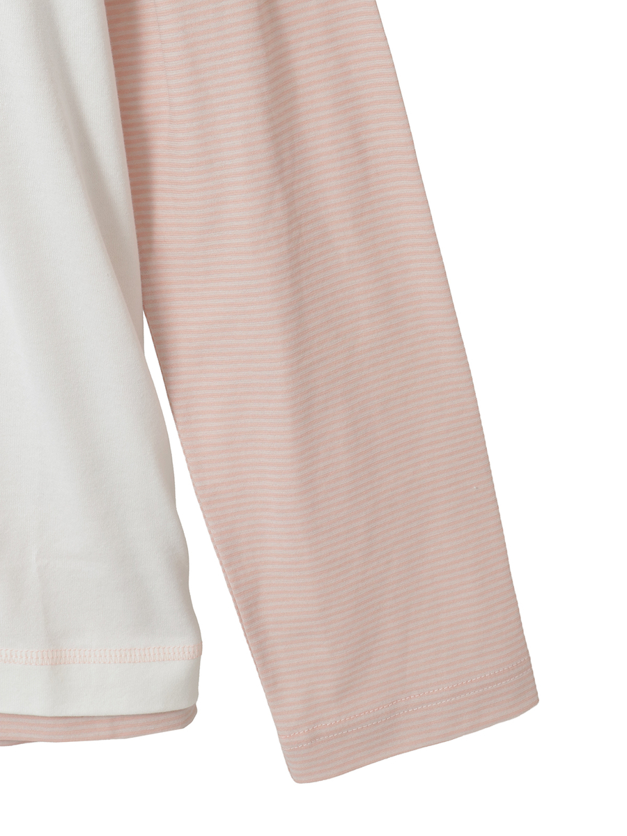 ロゴ＆ネームワッペンTシャツとボーダー長袖Tシャツのセット 詳細画像 オフ&times;ピンク・キナリ 4