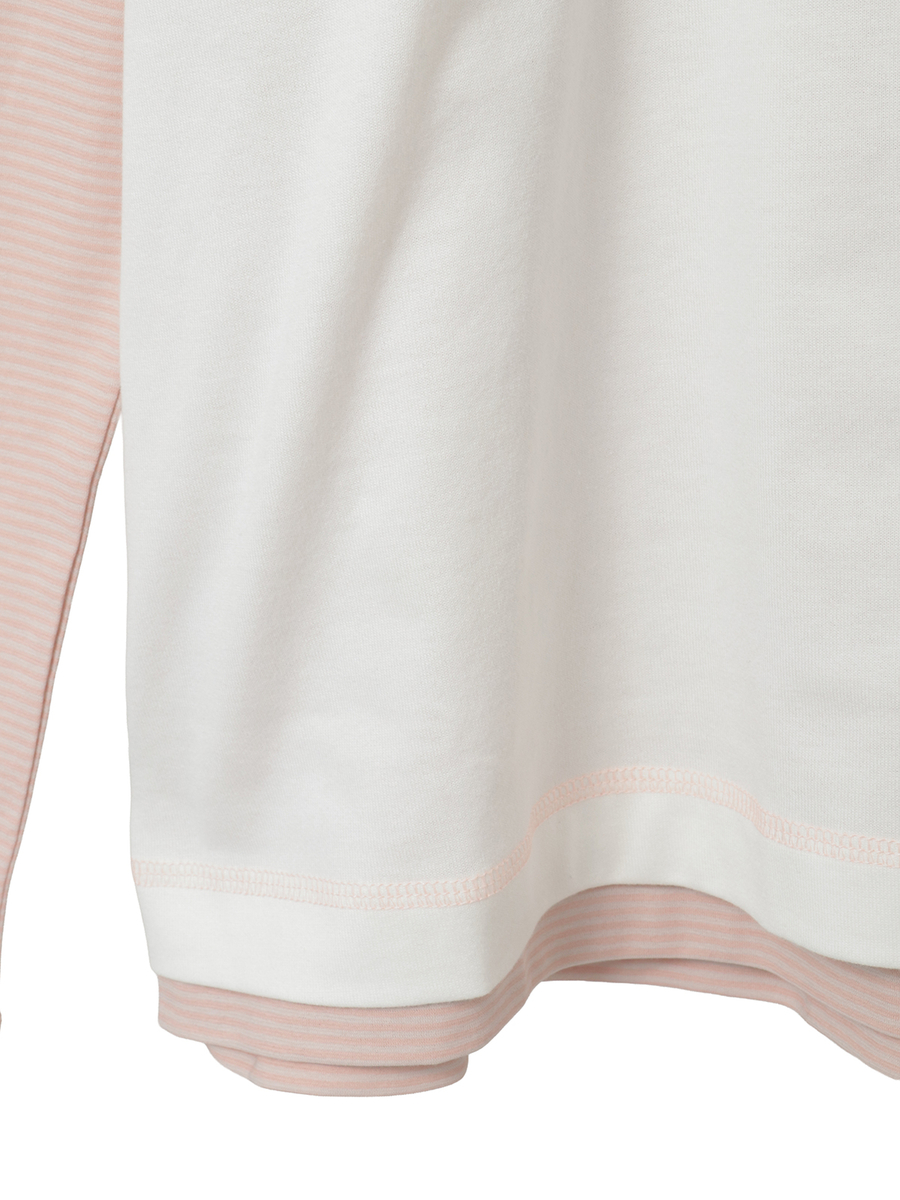 ロゴ＆ネームワッペンTシャツとボーダー長袖Tシャツのセット 詳細画像 オフ&times;ピンク・キナリ 5