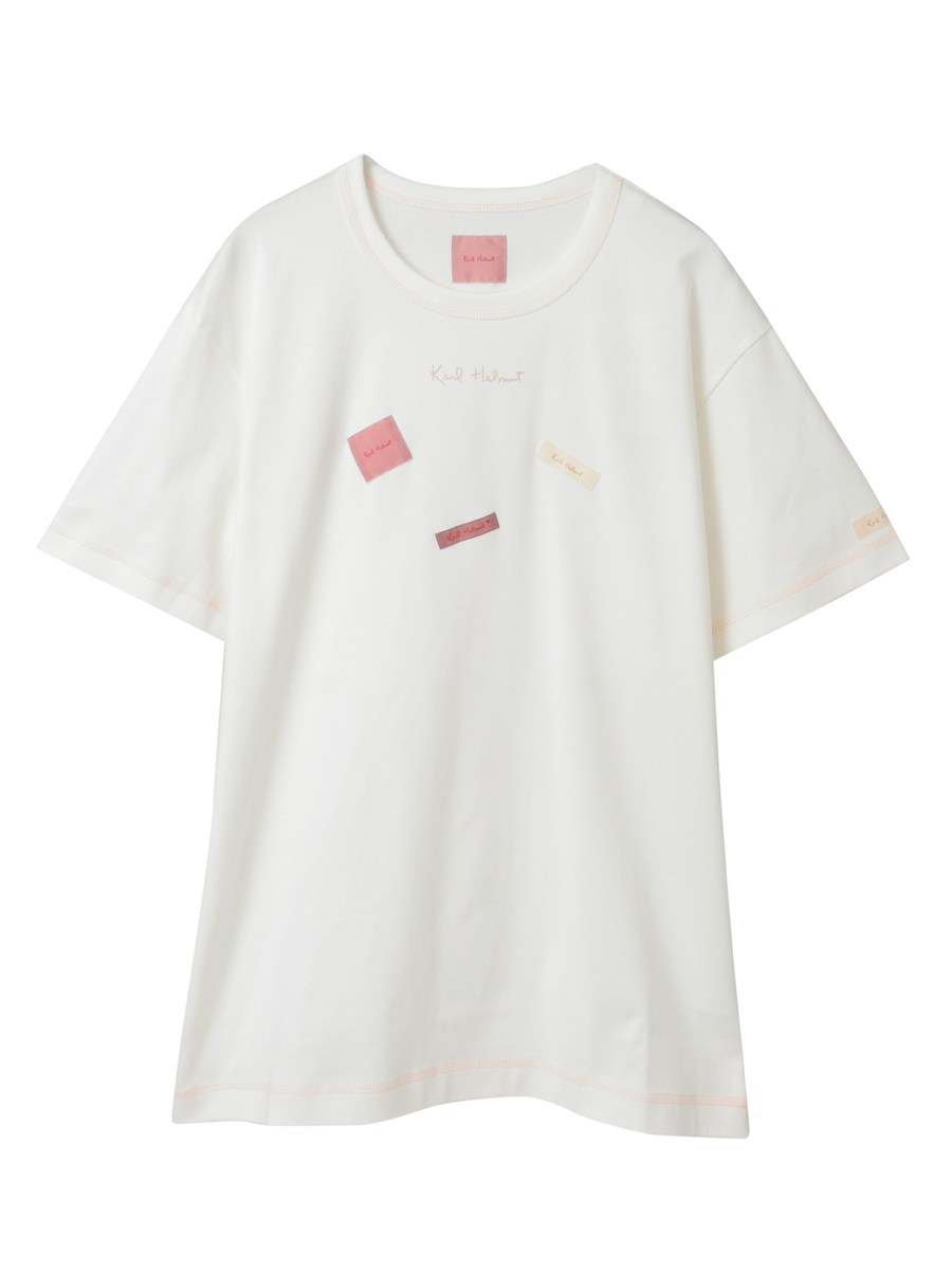 ロゴ＆ネームワッペンTシャツとボーダー長袖Tシャツのセット 詳細画像 オフ&times;ピンク・キナリ 6