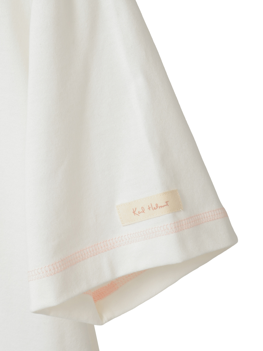 ロゴ＆ネームワッペンTシャツとボーダー長袖Tシャツのセット 詳細画像 オフ&times;ピンク・キナリ 8