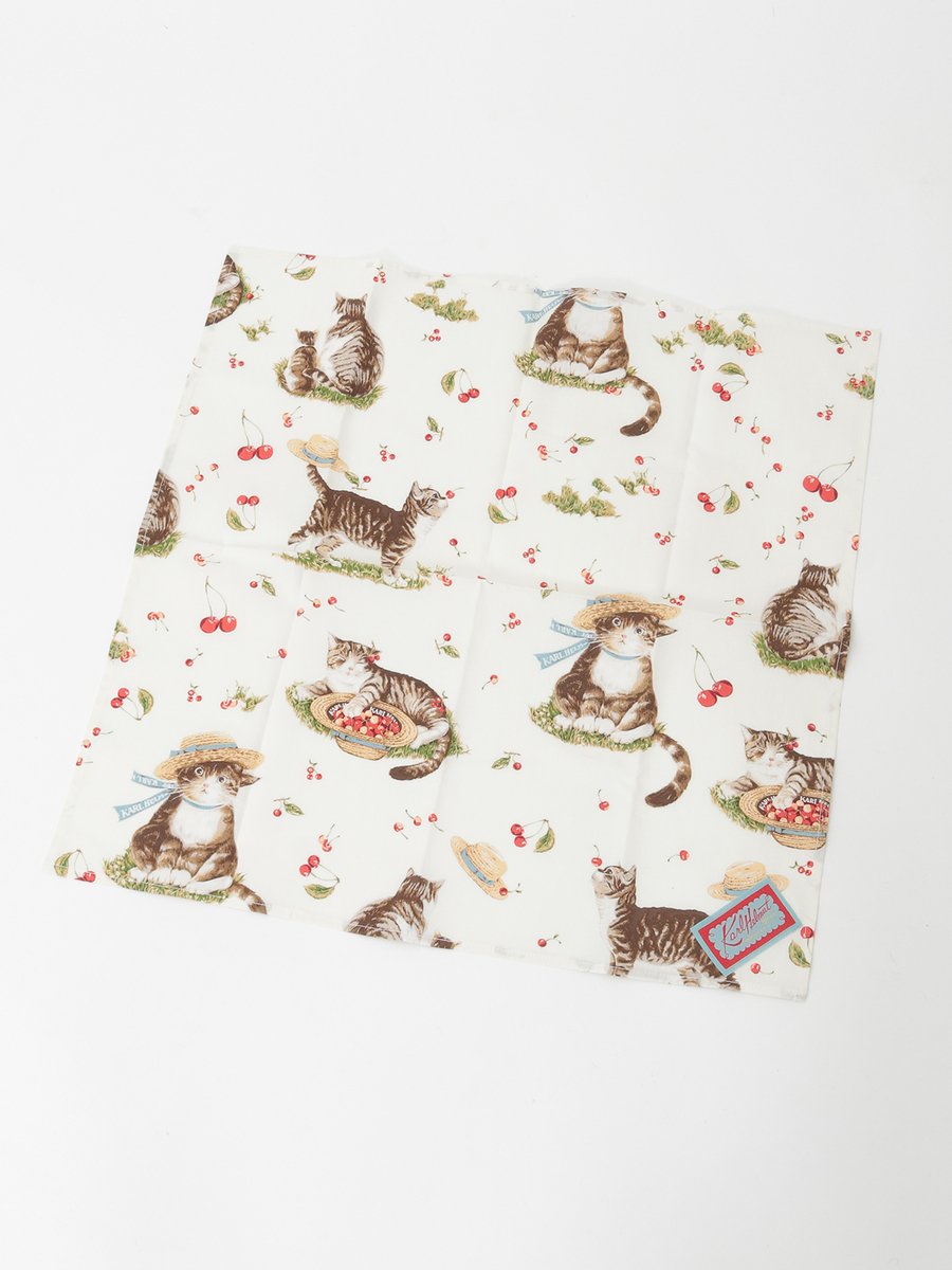 さくらんぼの丘のねこプリントバンダナ 詳細画像 シロ 1