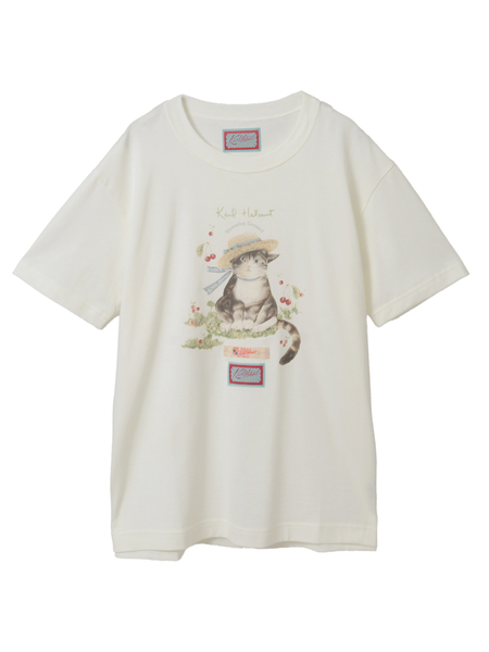 さくらんぼの丘のねこプリントTシャツ