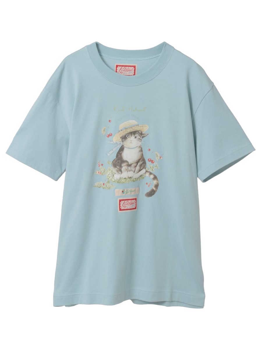 さくらんぼの丘のねこプリントTシャツ 詳細画像 シロ 1