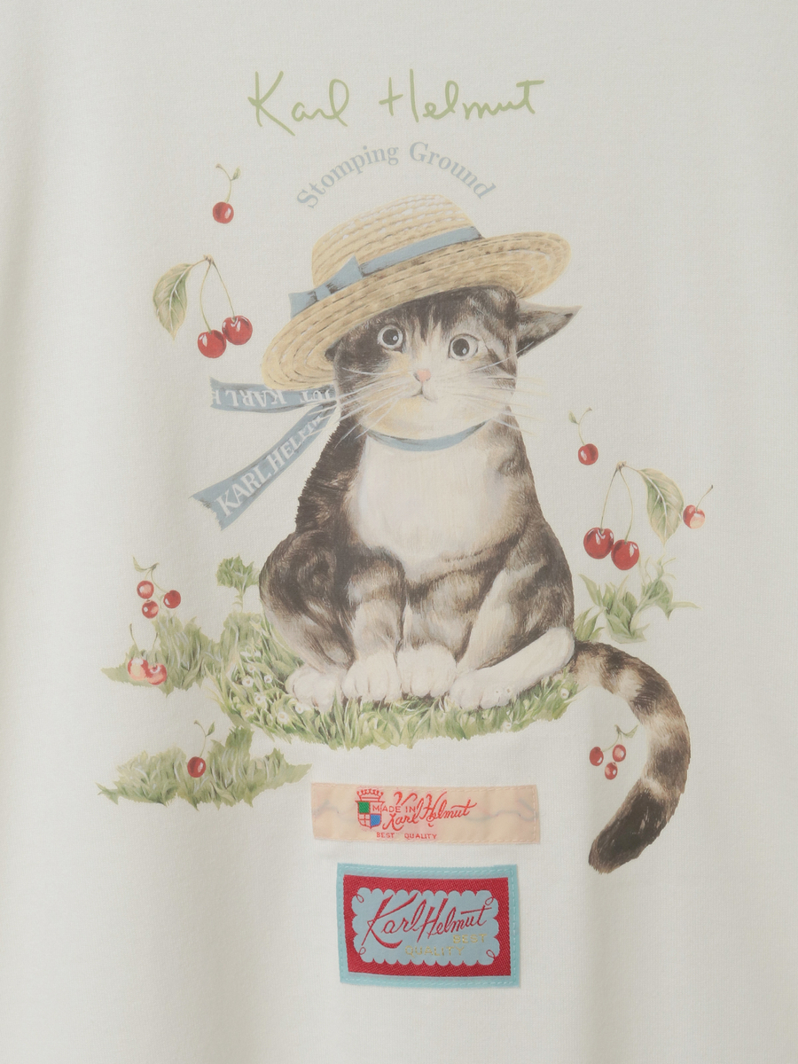 さくらんぼの丘のねこプリントTシャツ 詳細画像 シロ 10