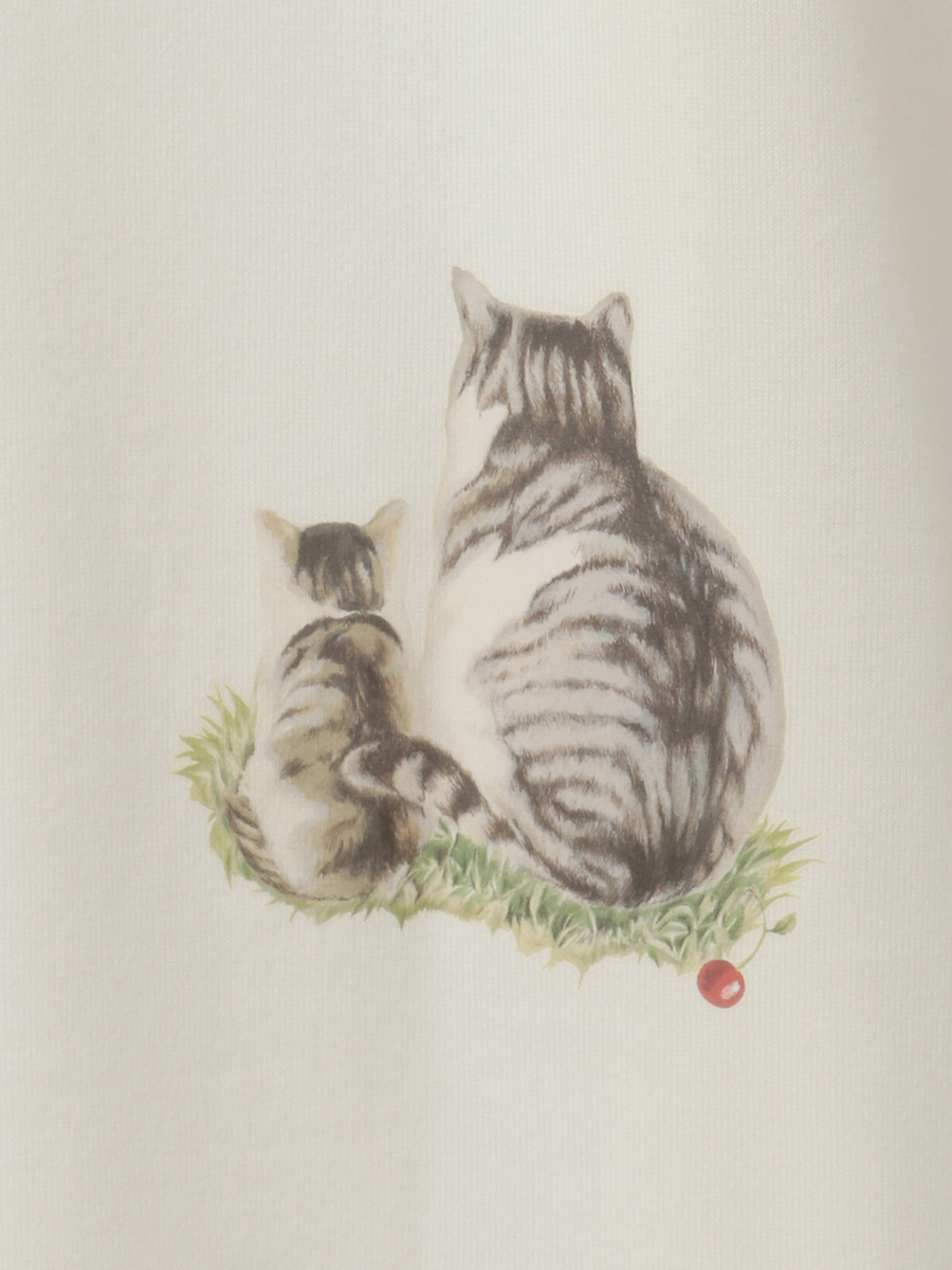 さくらんぼの丘のねこプリントTシャツ 詳細画像 シロ 11