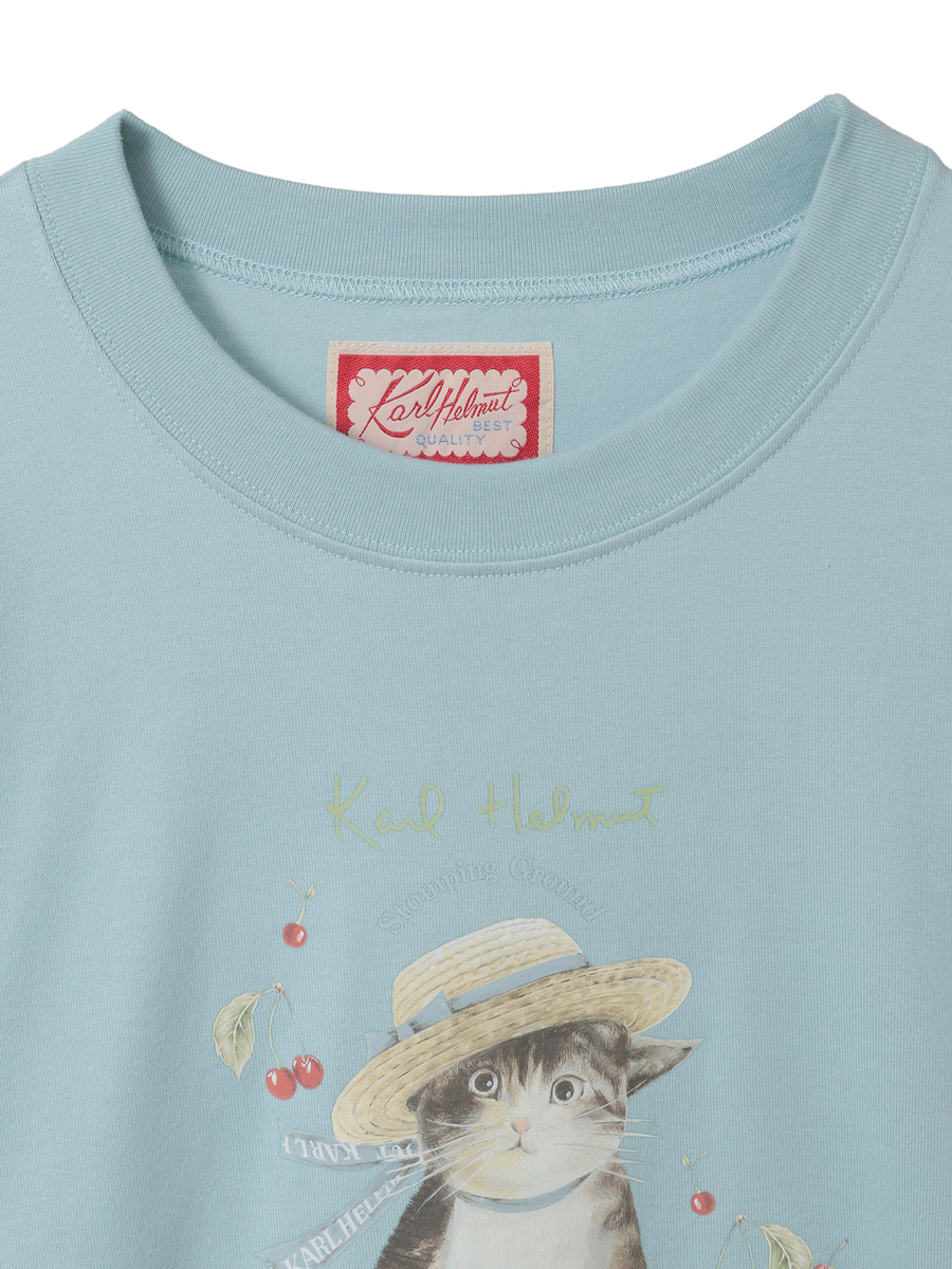 さくらんぼの丘のねこプリントTシャツ 詳細画像 シロ 3