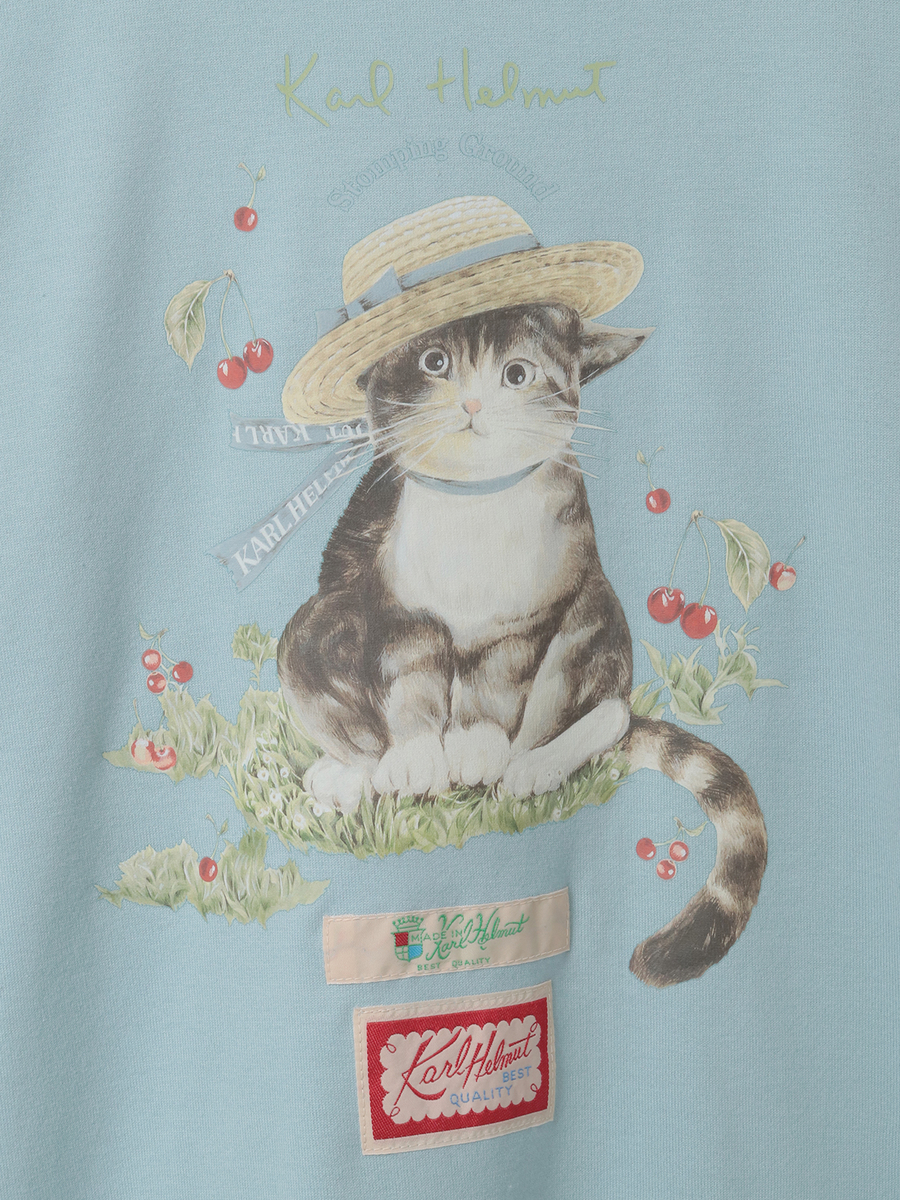 さくらんぼの丘のねこプリントTシャツ 詳細画像 シロ 6