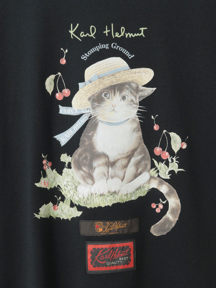 さくらんぼの丘のねこプリントTシャツ 詳細画像 シロ 8