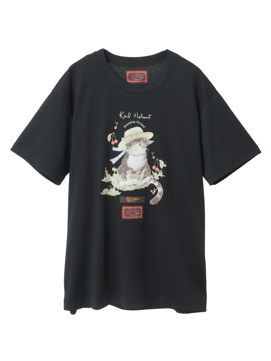 さくらんぼの丘のねこプリントTシャツ 詳細画像 クロ 1