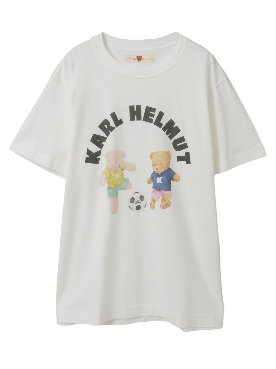 サッカーくまプリントTシャツ 詳細画像 シロ 1