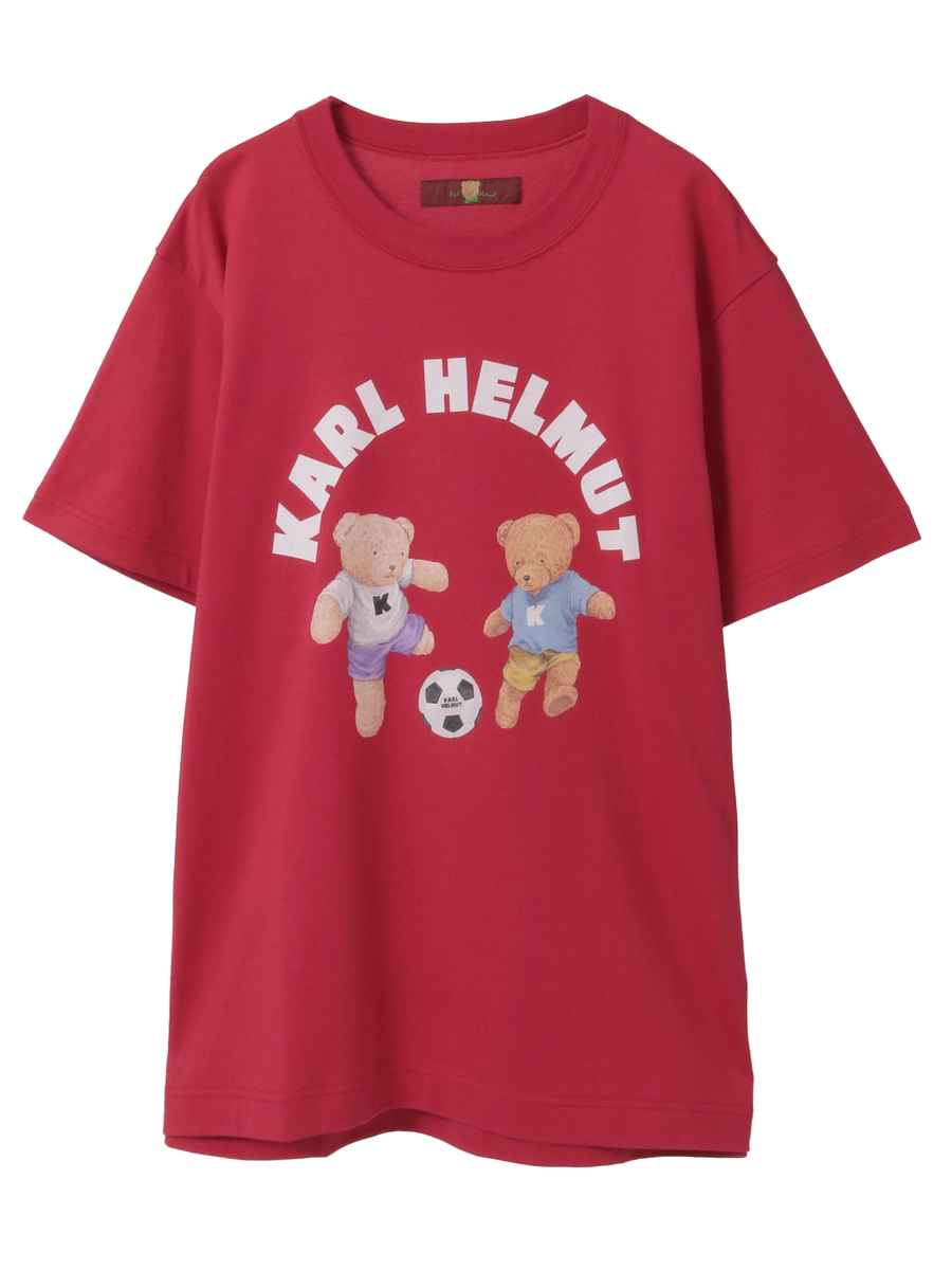 サッカーくまプリントTシャツ 詳細画像 アカ 1