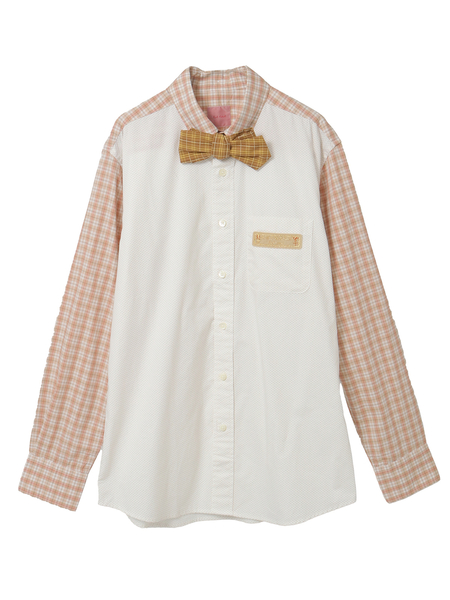 リボンタイ付きピンドット&times;オリジナルチェックシャツブラウス