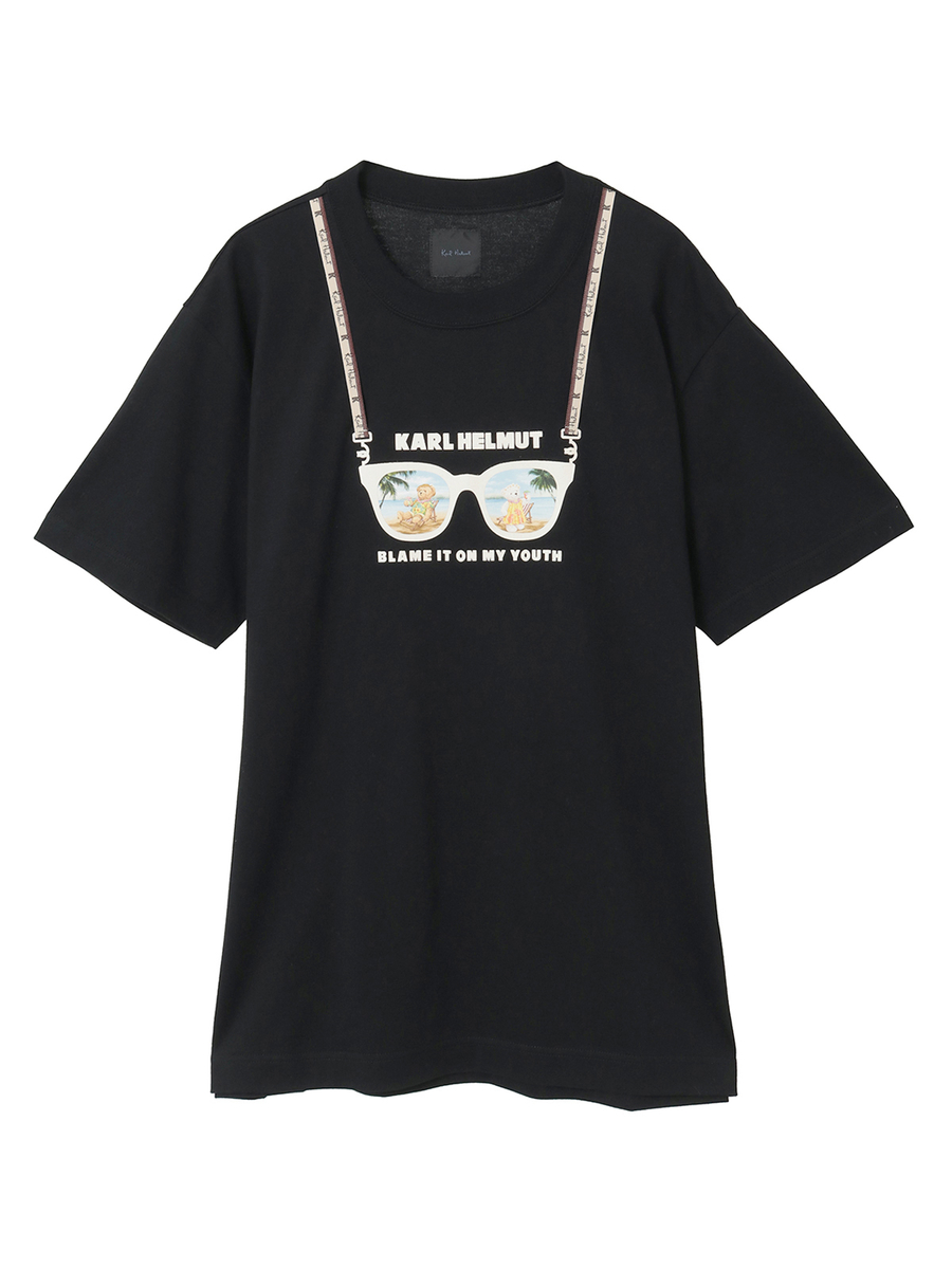 サングラスくまクラシック天竺半袖Tシャツ 詳細画像 クロ 1